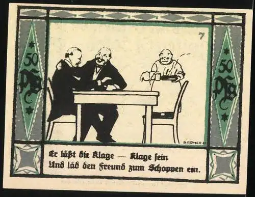 Notgeld Mülsen-St.-Jacob 1921, 50 Pfennig, Stadtwappen, Kläge lässt Klage fallen