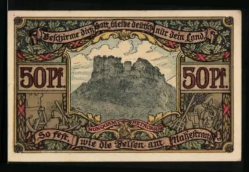 Notgeld Kirn a. d. Nahe 1920, 50 Pfennig, Wappen u. Burg