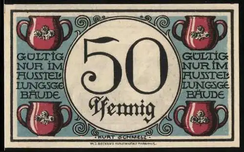 Notgeld Marburg 1921, 50 Pfennig, Briefmarken- u. Notgeldausstellung