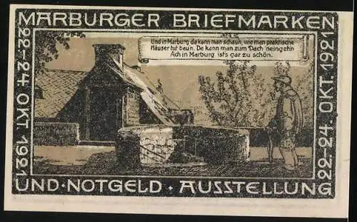 Notgeld Marburg 1921, 50 Pfennig, Briefmarken- u. Notgeldausstellung