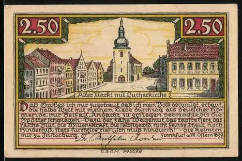 Notgeld Insterburg, 2,50 Mark, Alter Markt mit Lutherkirche
