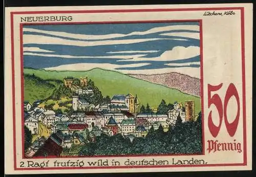 Notgeld Speicher 1921, 50 Pfennig, Neuerburg mit Kirche, Eifelvater Dr. Dronke