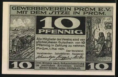 Notgeld Prüm 1921, 10 Pfennig, Markttag vor dem Hotel goldner Stern