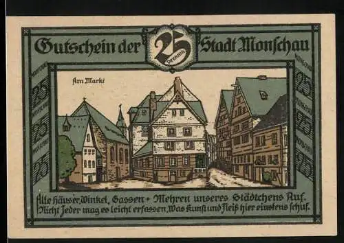 Notgeld Monschau 1921, 25 Pfennig, Am Markt