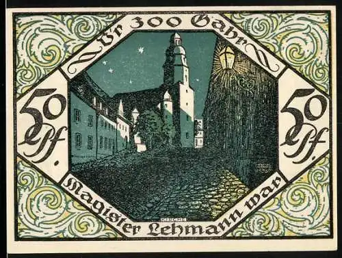 Notgeld Scheibenberg 1921, 50 Pfennig, Kirche bei Nacht