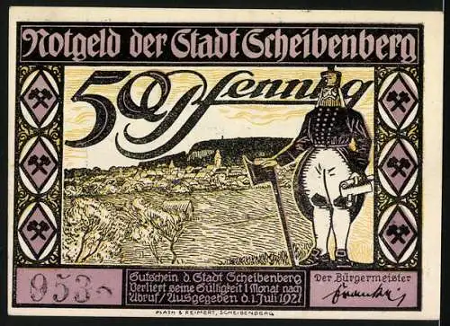 Notgeld Scheibenberg 1921, 50 Pfennig, Rathaus