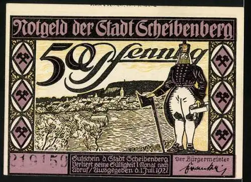 Notgeld Scheibenberg 1921, 50 Pfennig, Orgelpfeifen bei Nacht