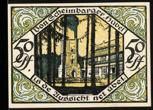 Notgeld Scheibenberg 1921, 50 Pfennig, Aussicht und Turm