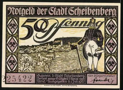 Notgeld Scheibenberg 1921, 50 Pfennig, Aussicht und Turm