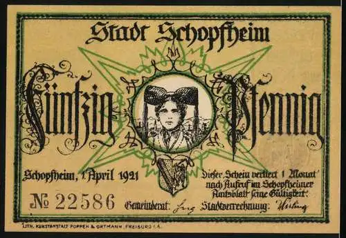 Notgeld Schopfheim 1921, 50 Pfennig, Der Wächterruf