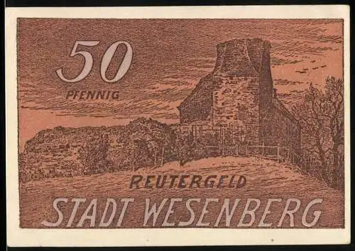 Notgeld Wesenberg 1922, 50 Pfennig, Ortspartie