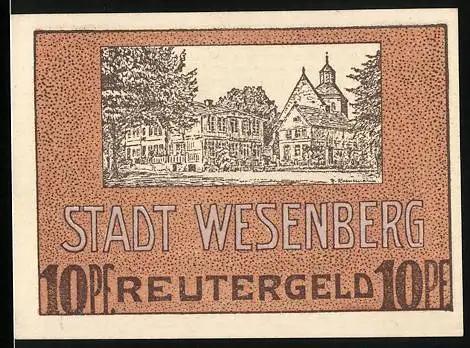 Notgeld Wesenberg 1922, 10 Pfennig, Ortspartie