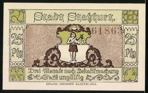 Notgeld Stassfurt 1921, 25 Pfennig, Ortspartie, Wappen