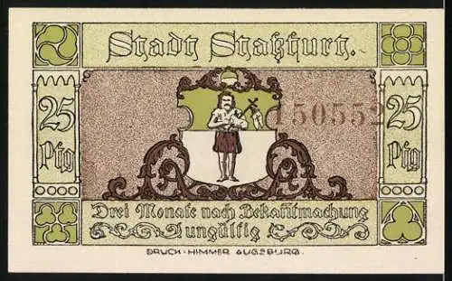 Notgeld Stassfurt 1921, 25 Pfennig, Bergarbeiter im Schacht, Wappen