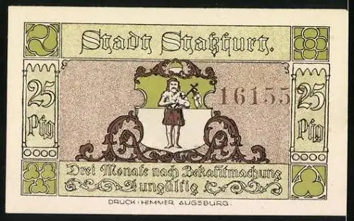 Notgeld Stassfurt 1921, 25 Pfennig, Bergarbeiter im Schacht, Wappen