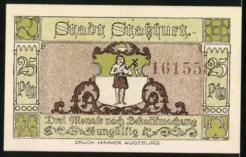 Notgeld Stassfurt 1921, 25 Pfennig, Bergarbeiter machen Pause, Wappen