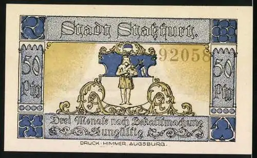 Notgeld Stassfurt 1921, 50 Pfennig, Teilansicht mit Kirche