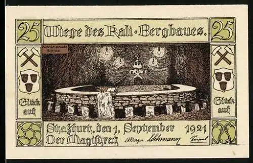 Notgeld Stassfurt 1921, 25 Pfennig, Berterich-Schacht, Festsaal