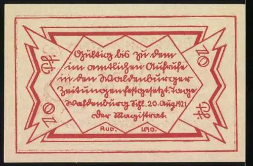 Notgeld Waldenburg 1921, 10 Pfennig, Gutschein