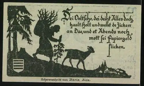 Notgeld Nöschenrode 1921, 50 Pfennig, Alte Frau sammelt Reisig