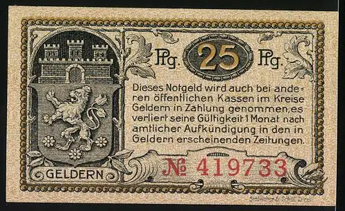 Notgeld Geldern 1921, 25 Pfennig, Elizabeth von Braunschweig-Lüneburg letzte Herzogin von Geldern