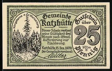 Notgeld Katzhütte 1920, 25 Pfennig, Königstanne a. d. Wurzelberg