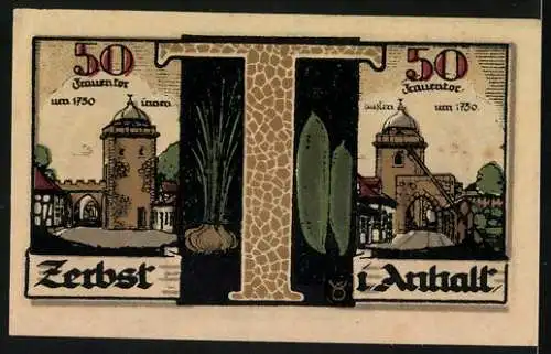 Notgeld Zerbst 1921, 50 Pfennig, Stadtwappen