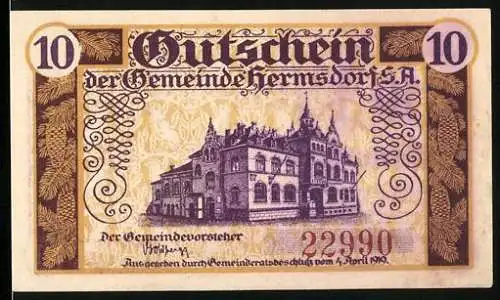 Notgeld Hermsdorf /S.-A. 1919, 10 Pfennig, Schloss