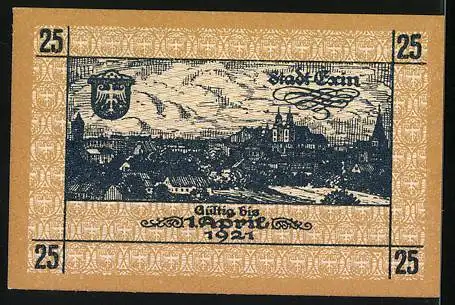 Notgeld Exin 1918, 25 Pfennig, Teilansicht mit Wappen