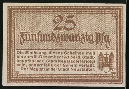 Notgeld Neustädtel 1921, 25 Pfennig, Wappen