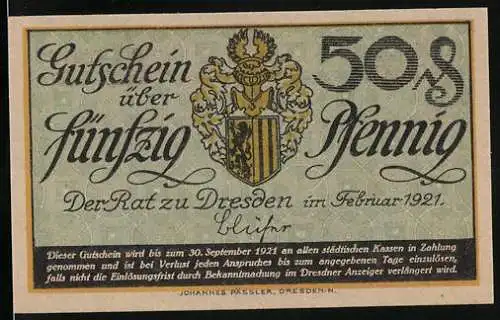 Notgeld Dresden 1921, 50 Pfennig, Stadtwappen