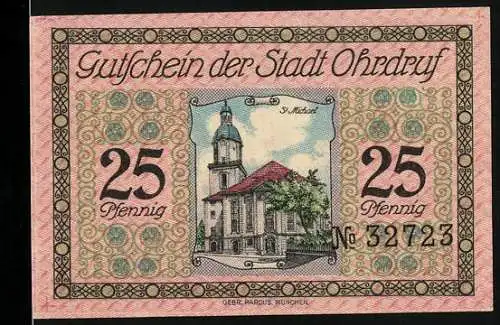 Notgeld Ohrdruf 1921, 25 Pfennig, Kirche St. Michael