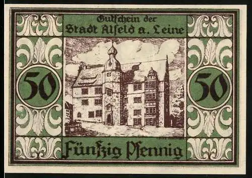 Notgeld Alfeld a. Leine 1921, 50 Pfennig, Rathaus