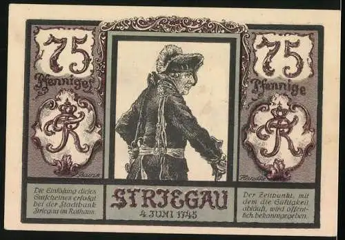 Notgeld Striegau 1921, 75 Pfennig, Gasthof mit Strassenpartie