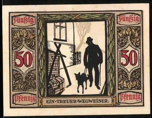 Notgeld Oldenburg 1921, 50 Pfennig, Führhund für Kriegsblinde, Ein treuer Wegweiser