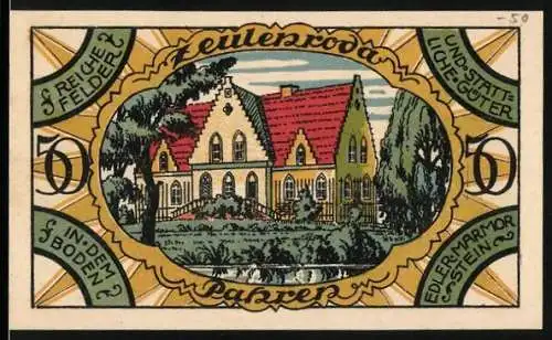 Notgeld Zeulenroda-Pahren 1921, 50 Pfennig, Herrschaftliches Haus