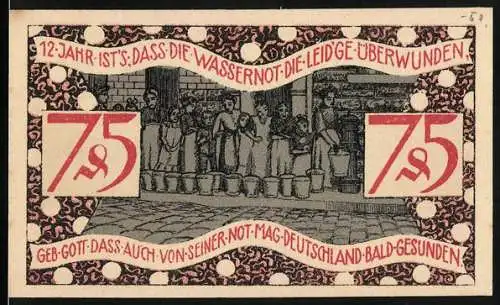 Notgeld Zeulenroda 1921, 75 Pfennig, Kinder mit Eimern während der Wasserknappheim