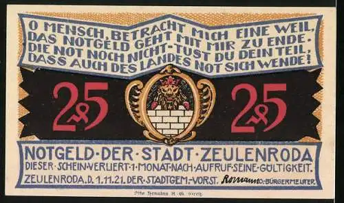 Notgeld Zeulenroda 1921, 25 Pfennig, Viadukt in der Landschaft