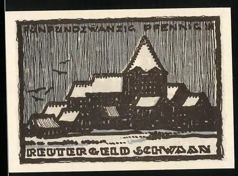 Notgeld Schwaan 1922, 25 Pfennig, Kirche im Schnee bei Nacht
