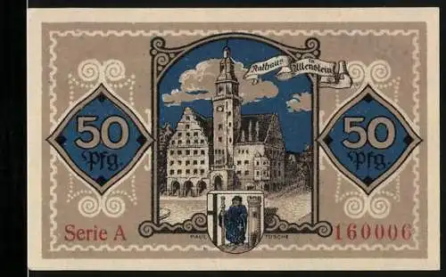 Notgeld Allenstein 1921, 50 Pfennig, Rathaus, deutscher Adler