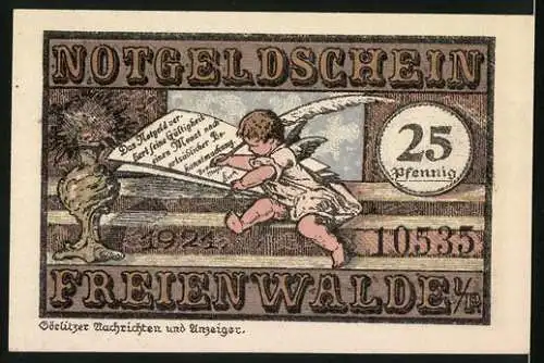 Notgeld Freienwalde 1921, 25 Pfennig, Ritter mit Schild, Engel