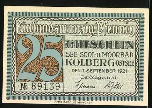 Notgeld Kolberg 1921, 25 Pfennig, Familienbad