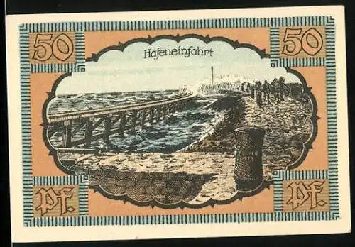 Notgeld Kolberg 1921, 50 Pfennig, Hafeneinfahrt