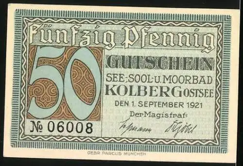 Notgeld Kolberg 1921, 50 Pfennig, Hafeneinfahrt