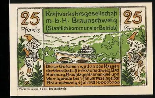 Notgeld Braunschweig 1921, 25 Pfennig, Kraftverkehrsgesellschaft mbH, Wilder Mann