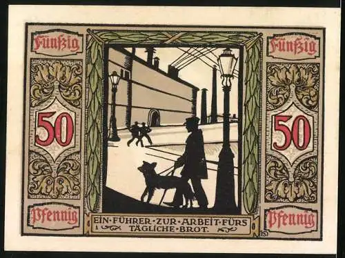 Notgeld Oldenburg 1921, 50 Pfennig, Blindenhund für Kriegsblinde