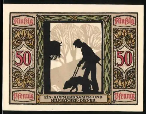 Notgeld Oldenburg 1921, 50 Pfennig, Blindenhund führt, Deutscher Führhund