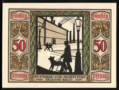 Notgeld Oldenburg 1921, 50 Pfennig, Blindenhund führt zur Arbeit