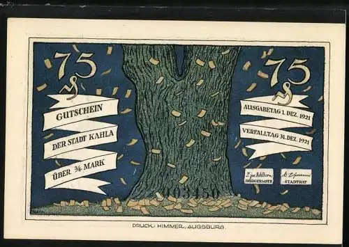 Notgeld Kahla 1921, 75 Pfennig, Soldaten und Bauern beim Kampf