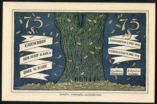 Notgeld Kahla 1921, 75 Pfennig, Der Deutsche Merkur
